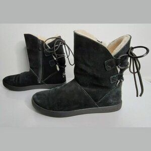 Koolaburra by UGG Womens Size 7 Suede Tie Back Black Short Boots SHAZI‎ #1019361